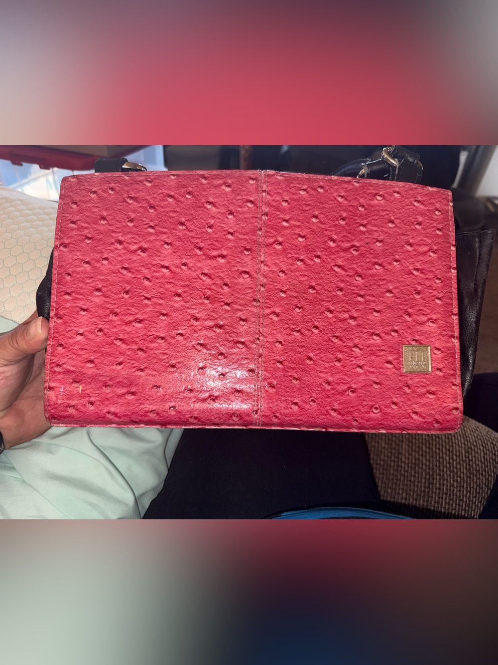 Miche with Pink textured leather cover and Brown leather cover